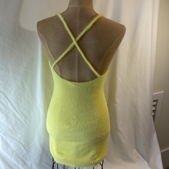 For Love and Lemons fuzzy yellow mini dress. Major issues on left rear side. S. - Picture 2 of 6